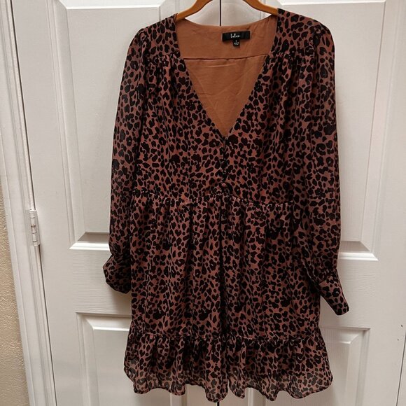 Lulus Small Leopard Print Tiered Romantic Coquette Baby Doll Dress Long Sleeve - Picture 10 of 11